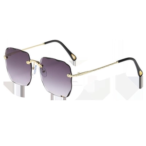 Fashionable rimless square sunglasses for women with purple scalloped gradient lenses