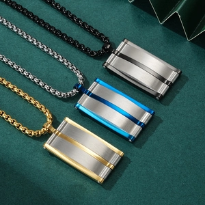 Three-piece titanium steel folding pendant necklaces for men in black blue and gold finishes