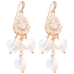 French palace style teardrop heart crystal tassel earrings in rose gold finish