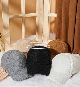 Close-up of winter fleece baseball caps showing thick texture and adjustable 56-59cm size