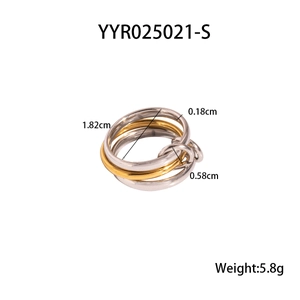 Detailed view showing dimensions and weight of interlocking stainless steel band rings