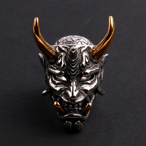 Hannya Mask Devil Demon Ring Vintage Stainless Steel Gothic Punk Hip Hop Men Jewelry Accessory
