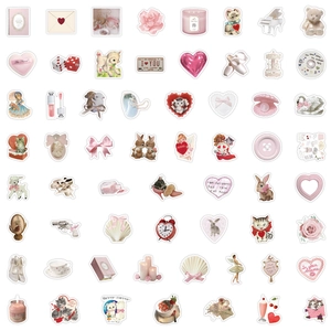 60pcs vintage pink coquette aesthetic stickers with cats bows and ballet shoes