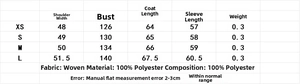 Size guide table for women's suede jacket showing bust and shoulder measurements in CM