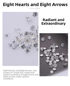 Macro shot of brilliant-cut moissanite stones showing heart and arrow craftsmanship