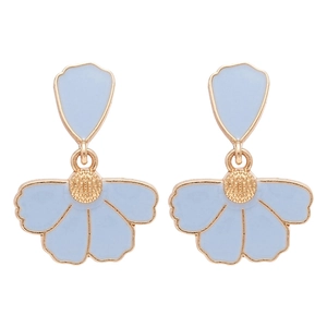 Elegant gold-plated blue enamel flower drop earrings with a minimalist petal design