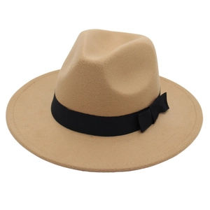 Vintage Fedora Hat Cotton Felt Wide Brim With Ribbon Bowknot Elegant Jazz Panama Style For Men Women Unisex British