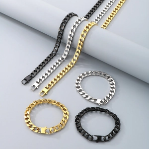 Stainless Steel Cuban Link Necklace And Bracelet Polished Hip Hop Style Men's Fashion Jewelry