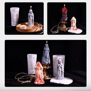 Detailed macro view of 3D gothic ghost bride silicone mold for DIY Halloween candles