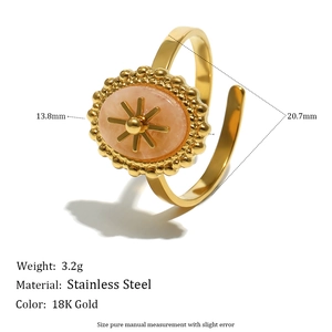 Bague en acier inoxydable plaqué or 18 carats avec pierre orange et motif d'étoile