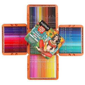 Professional 120 colors colored pencil set in metal box with layered trays for sketching