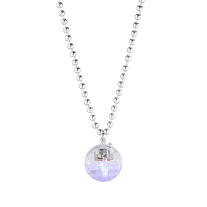 Retro 70s disco ball glowing necklace with purple LED light and silver bead chain