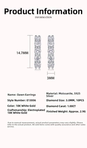 Λεπτομέρειες σκουλαρίκια Dawn από ασήμι S925 με moissanite 1,00CT και διαστάσεις