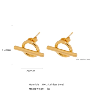 Minimalist 316L stainless steel gold geometric hoop earrings with OT circle design