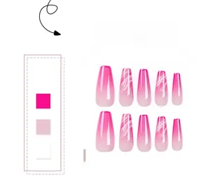 Détails des faux ongles ballerine dégradé rose avec motifs marbrés blancs
