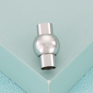 Polished silver magnetic clasp for leather cords with spherical center for DIY jewelry
