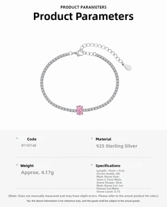 Detailed spec view of 925 sterling silver pink oval ice-cut tennis bracelet for women