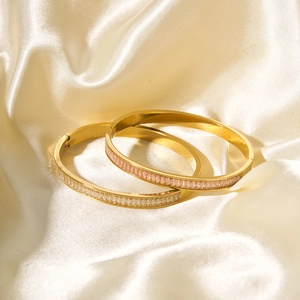 Baguette Pink Cubic Zirconia Bangle 18K Gold Plated Stainless Steel Hinge Bracelet For Women Ins Minimalist Jewelry