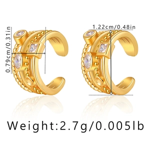 Detailed view of 18K gold ear cuff with white zircon showing exact size and weight metrics