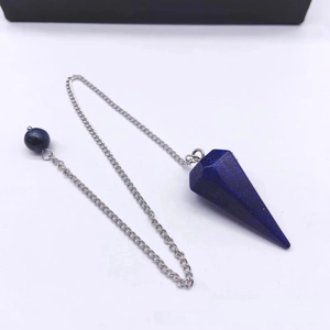 Natural lapis lazuli hexagonal prism pendant with silver chain for spiritual healing