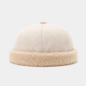 Thick winter docker hat with knit chevron pattern and warm fleece brim for men and women