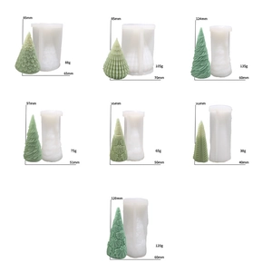 3D Christmas tree silicone candle molds with finished products in seven various styles