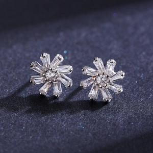 Sparkling S925 sterling silver flower stud earrings with brilliant zircon stones