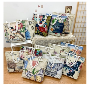 Collection of large canvas tote bags with animal prints and durable cotton rope handles
