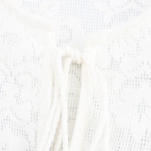 Sweet white lace blouse with drawstring neckline and hollow-out long sleeve details