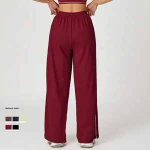 Pantalon de jogging bordeaux à taille haute pour femme avec rayures blanches latérales