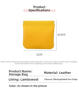 Yellow PU leather mini pouch with dimensions 12x10.8cm and automatic closure