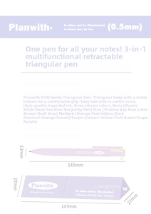 Macro detail of ergonomic triangular multi-color 0.5mm gel pens in assorted ink palettes