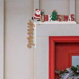 L-shaped wooden Santa Claus door frame decoration with Merry Christmas lettering