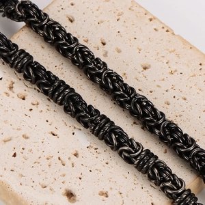 Rugged dark grey braided stainless steel chain necklace in punk style for men