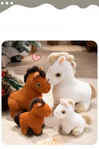 Family set of plush white and brown horses with star embroidery and soft manes