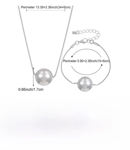 Specifiche dettagliate delle dimensioni per set collana e bracciale con sfere d'argento