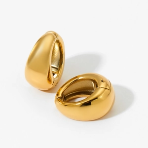 Minimalist teardrop gold stainless steel hoop earrings with polished mirror finish