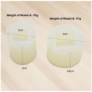 Silicone candle mold dimensions detail showing heights and weights for types A and B