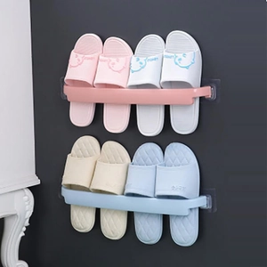 Wall-mounted self-adhesive slipper rack for bathroom and kitchen towel storage