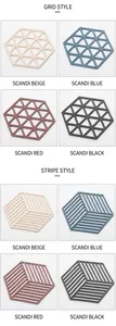 Grille détaillée montrant des dessous-de-plat hexagonaux en silicone en plusieurs tons