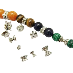 Vintage Tibetan silver lotus bead caps with assorted gemstone beads for DIY jewelry making