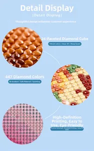 Detailed macro view of 26-facet diamond painting drills and high-definition printed canvas