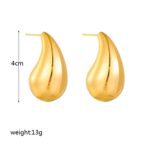 Minimalist gold plated drop earrings in irregular geometric waterdrop design, 4cm height