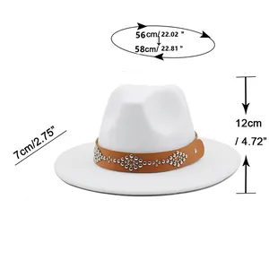 Size chart for wide brim fedora showing 56-58cm head circumference and 7cm brim details