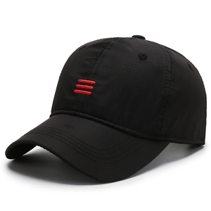 Breathable black quick-dry baseball cap with three red stripes embroidery for sports