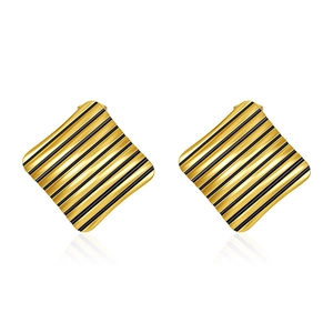 Rhombus 18K gold earrings with black diagonal stripes and textured finish on white base