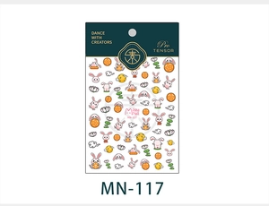 Close-up of 5D Mid-Autumn themed nail stickers featuring cartoon rabbits and moon cakes