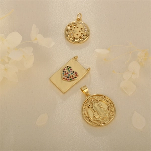 Vintage 18K gold plated hip hop pendants set with colorful zircon and religious motifs