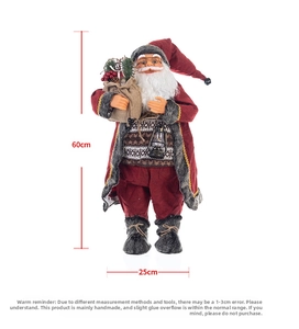 Standing Santa Claus doll decoration in red coat with 60cm height and 25cm width dimensions