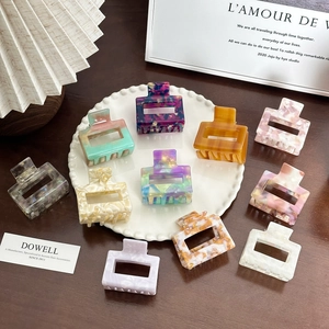 Set of large square acetate hair claws with various marble and tortoiseshell patterns